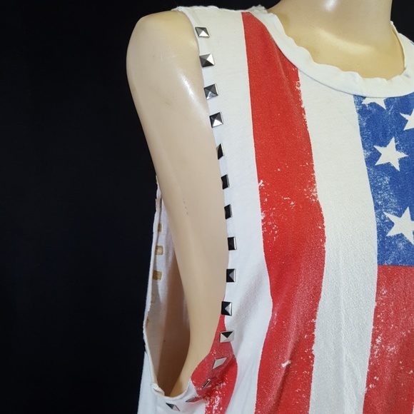 Forever 21 Tank Top Blouse (M) Flag Studded Cotton - Picture 2 of 6